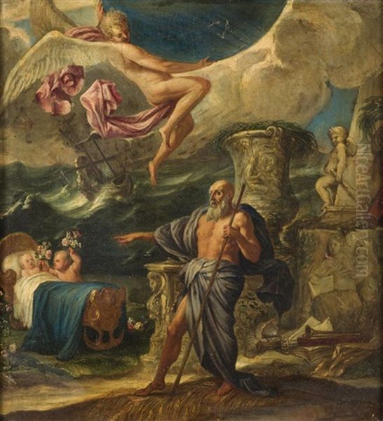 Alegoria Sobre El Nacimiento De Un Principe Oil Painting by Giulio Carpioni