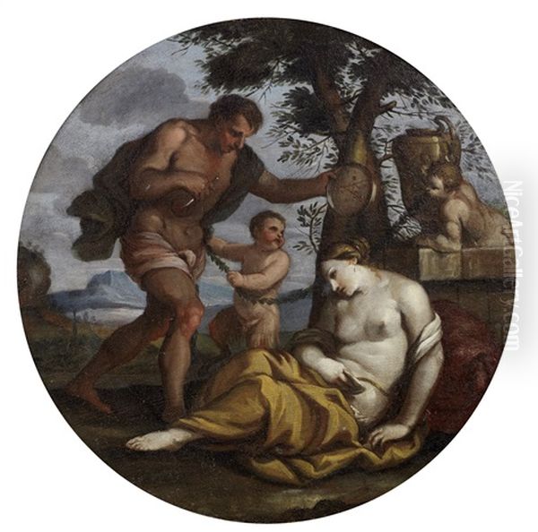 Bacchus And Ariadne Oil Painting by Giulio Carpioni