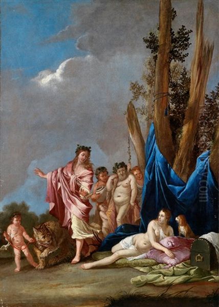 Ein Paar Mythologische Szenen, Der Ertrunkene Leander Wird Von Nereiden An Land Getragen Bzw. Bacchus Entdeckt Ariadne Am Gestade Von Naxos (pair) Oil Painting by Giulio Carpioni