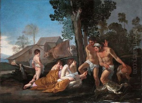 Latona Trasforma In Rane I Contadini Della Licia Oil Painting by Giulio Carpioni