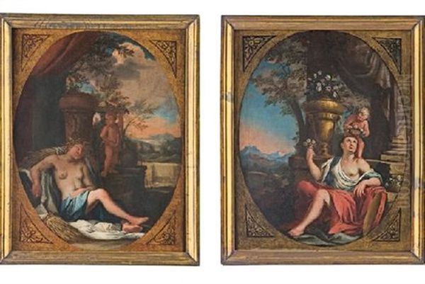 La Primavera Y El Verano (pair) Oil Painting by Giulio Carpioni