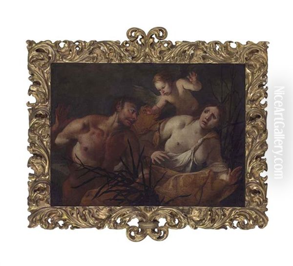 Pan And Syrinx Oil Painting by Giulio Carpioni