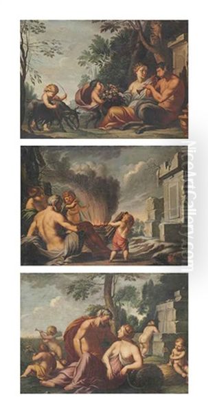 An Allegory Of Autumn; An Allegory Of Winter; And An Allegory Of Spring (3 Works) Oil Painting by Giulio Carpioni