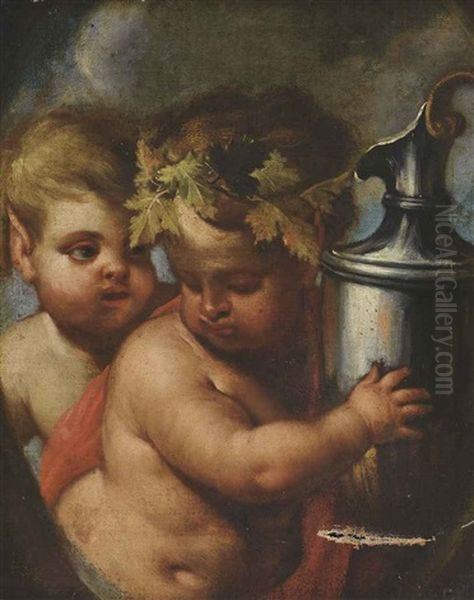 The Infant Bacchus With A Satyr Oil Painting by Giulio Carpioni