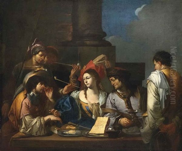 Scena Di Genere (l'olfatto) Oil Painting by Giulio Carpioni