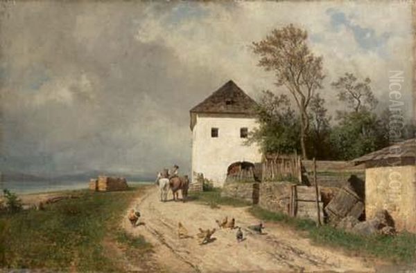 Paesaggio Rurale Con Contadini Oil Painting by Wilhelm Ambros