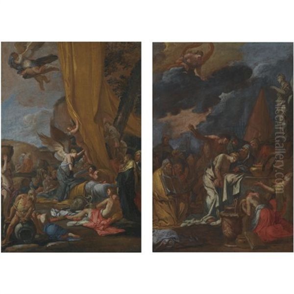 The Sacrifice Of Polyxena (+ Hypnos And Iris; Pair) Oil Painting by Giulio Carpioni