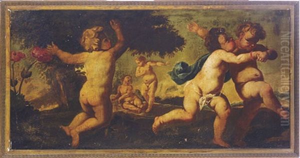 Putti In A Landscape Oil Painting by Giulio Carpioni