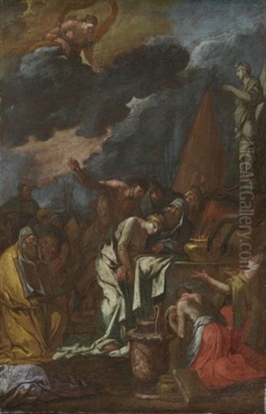 Le Sacrifice De Polixene (+ Le Regne D'hypnos Avec L'arrivee D'iris Messagere Des Dieux; Pair) Oil Painting by Giulio Carpioni