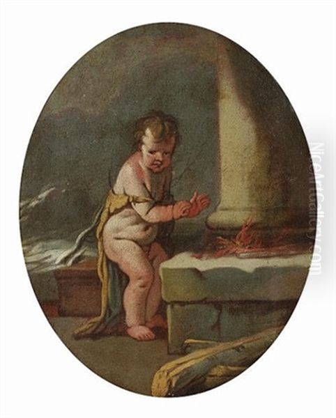 The Infant Pluto Warming His Hands At A Brazier - An Allegory Of Winter Oil Painting by Giulio Carpioni