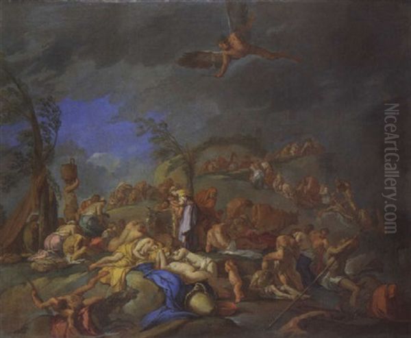 Le Deluge De Deucalion Oil Painting by Giulio Carpioni