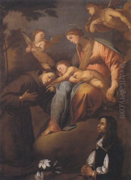 Madonna Con Bambino, Sant'antonio E Committente Oil Painting by Giulio Carpioni