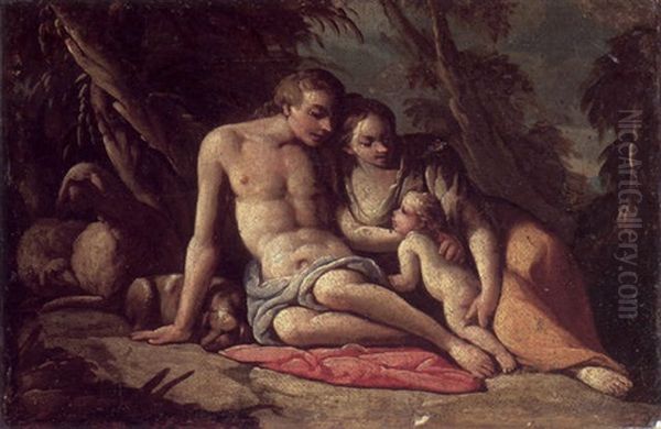 Venus, Adonis And Cupid Oil Painting by Giulio Carpioni