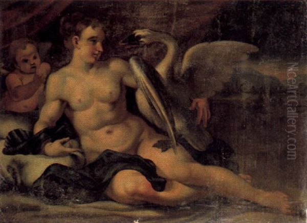 Leda Mit Dem Schwan In Einer Landschaft Oil Painting by Giulio Carpioni