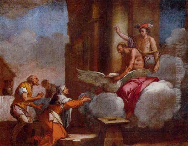 Jupiter And Mercury With Philemon And Baucis Oil Painting by Giulio Carpioni