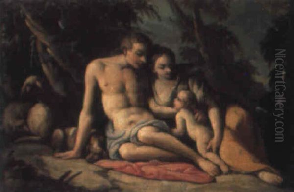 A Herdsman's Family Oil Painting by Giulio Carpioni