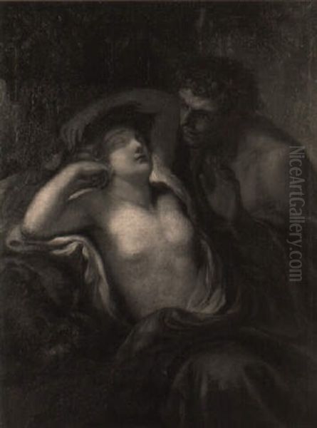 A Sleeping Nymph With A Satyr Oil Painting by Giulio Carpioni