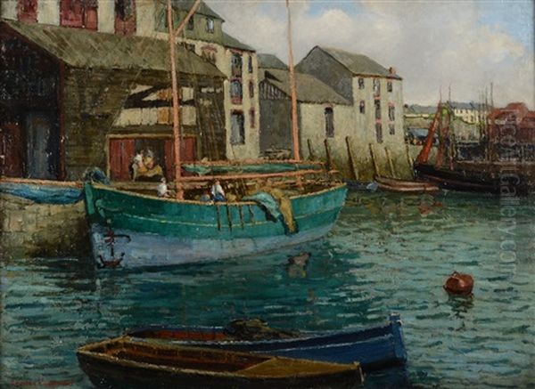 Polperro Harbour Oil Painting by Cecilia Carpmael