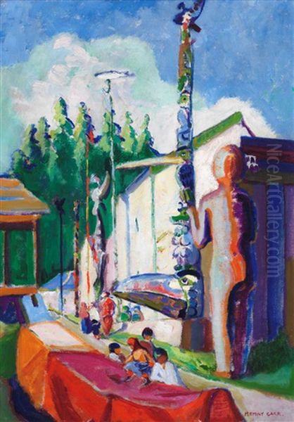 Alert Bay (with Welcome Figure) Oil Painting by Emily Carr