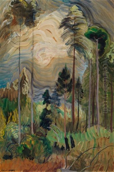 Bc Forest Interior Oil Painting by Emily Carr