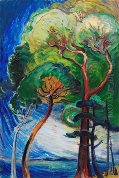 Arbutus Trees Oil Painting by Emily Carr