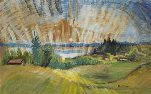 Farm, Sea And Sky Oil Painting by Emily Carr