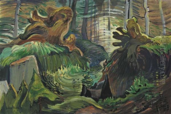 Forest Interior Oil Painting by Emily Carr