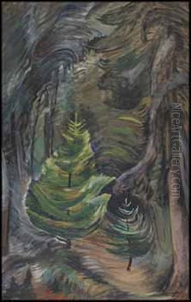 Forest Interior Oil Painting by Emily Carr