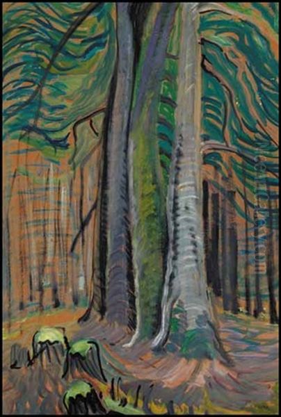 Trees In The Wind Circle Oil Painting by Emily Carr