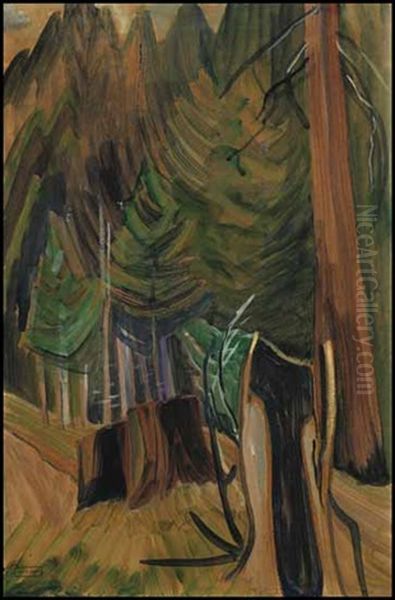 Forest Interior Oil Painting by Emily Carr