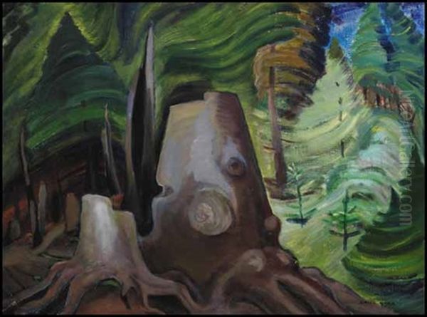 Stumps Oil Painting by Emily Carr