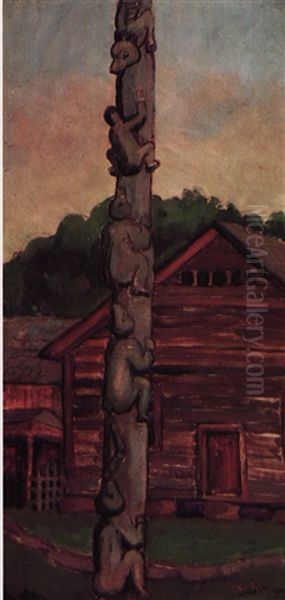 Village Totem Oil Painting by Emily Carr