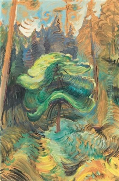 Young Tree In Surging Growth Oil Painting by Emily Carr