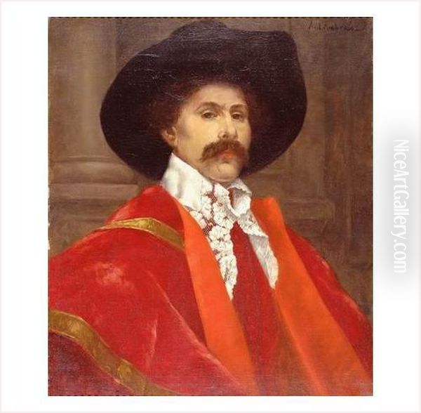 Mousquetaire Au Manteau Rouge Oil Painting by Alfredo Gauro Ambrosi