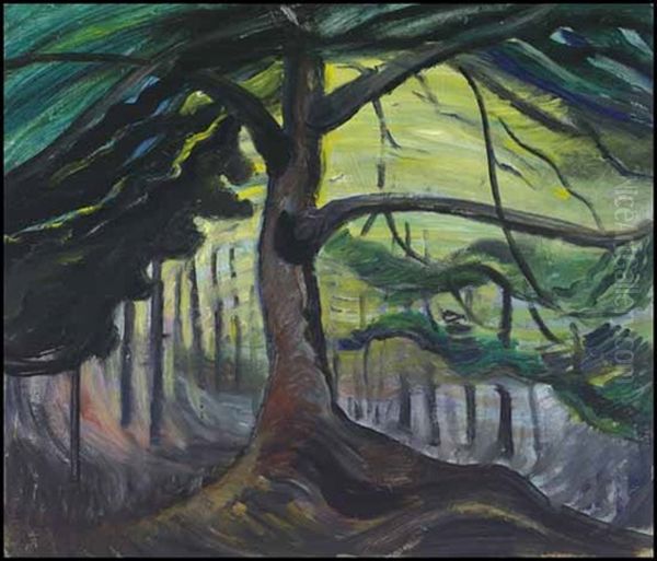 West Coast Forest Tree Oil Painting by Emily Carr