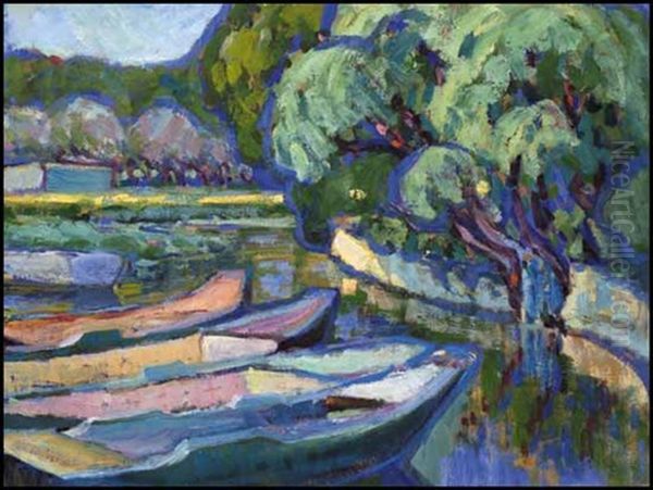 Boats In Brittany Oil Painting by Emily Carr