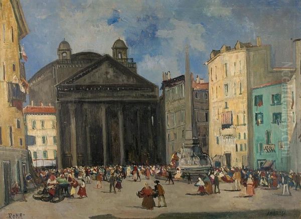 Plac Przez Panteonem Oil Painting by Alfredo Gauro Ambrosi