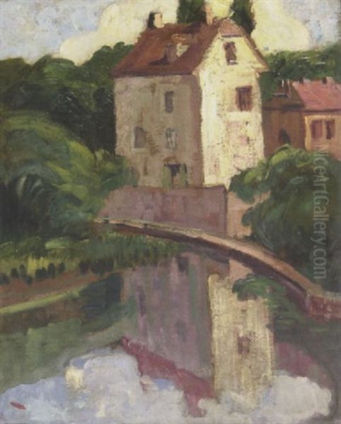 Mill And Millpond, Crecy-en-brie, France Oil Painting by Emily Carr