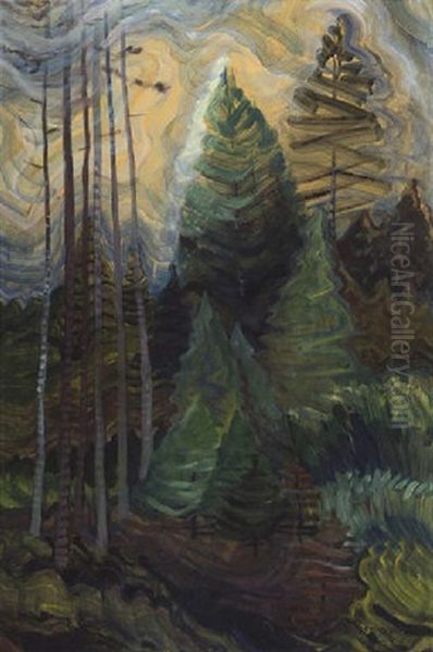 Trees, Vancouver Island Oil Painting by Emily Carr