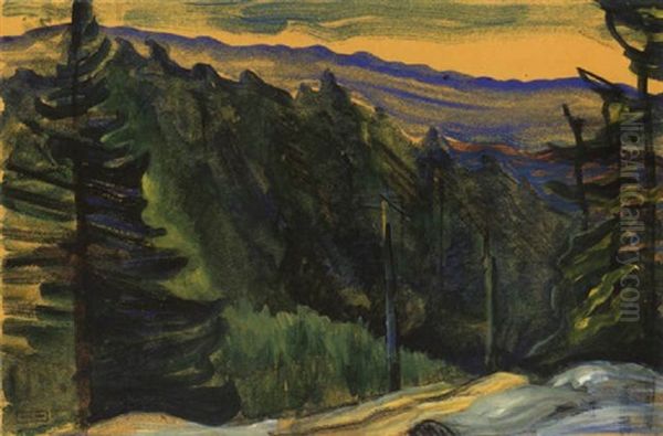 Forest And Mountains, Bc Oil Painting by Emily Carr