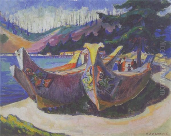 War Canoes, Alert Bay Oil Painting by Emily Carr