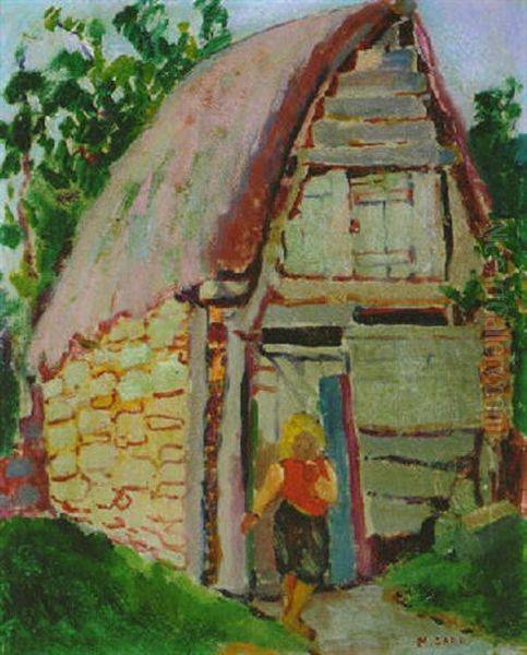 Breton Child And Barn Oil Painting by Emily Carr