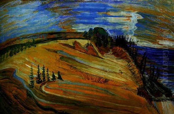 Coast Hill And Two Cabins Oil Painting by Emily Carr