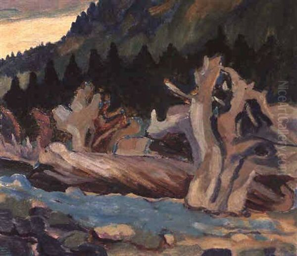 Driftwood Oil Painting by Emily Carr