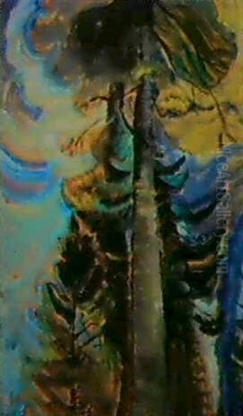 The Bole Of A Tree - Autumn Oil Painting by Emily Carr