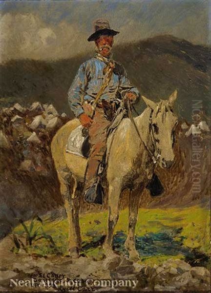 A Man On Horseback Near El Caney, Santiago De Cuba Oil Painting by Lyell E. Carr