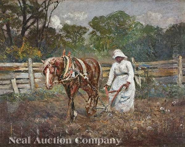 Plowing The Cotton Field, Tallapoosa, Georgia Oil Painting by Lyell E. Carr