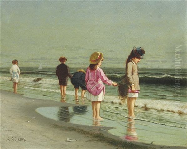 Kids On A Beach Oil Painting by Samuel S. Carr