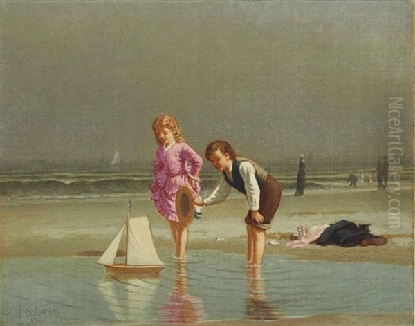 Children Playing With Toy Sailboat Oil Painting by Samuel S. Carr