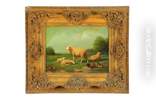 Sheep At Pasture Oil Painting by Samuel S. Carr